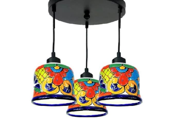 Ceramic Chandelier Pendant | Mexican Talavera Pottery | Vintage Retro Style | Dining Room / Foyer / Kitchen | Colorful Unique Pendant Light