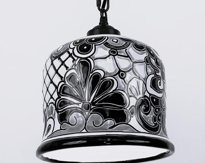 NEW ITEM!!! Ceramic Pendant Light | Mexican Talavera Pottery | Vintage Retro Style | Black & White Pendant Light Fixture