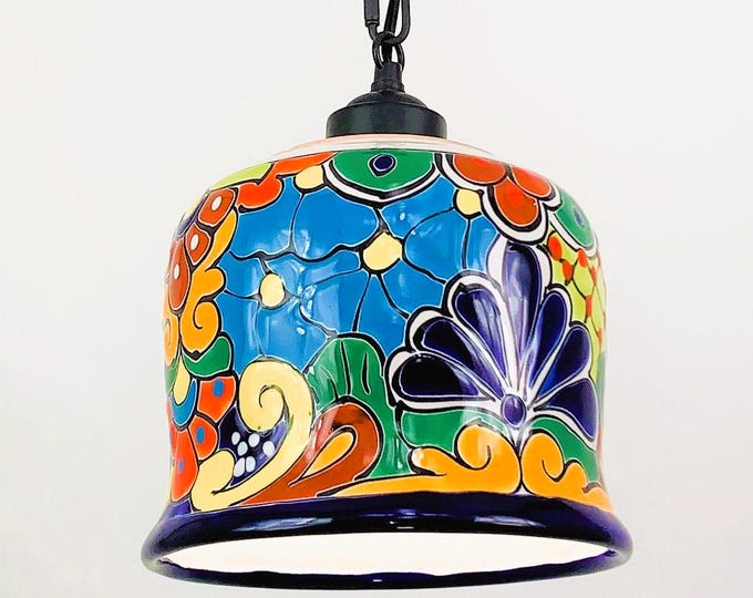 Ceramic Pendant Light | Mexican Talavera Pottery | Vintage Retro Style | Colorful Hanging Pendant Light Fixture