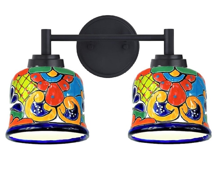Ceramic Vanity 2-Light | Mexican Talavera Pottery | Vintage Retro Style | Vanity Light
