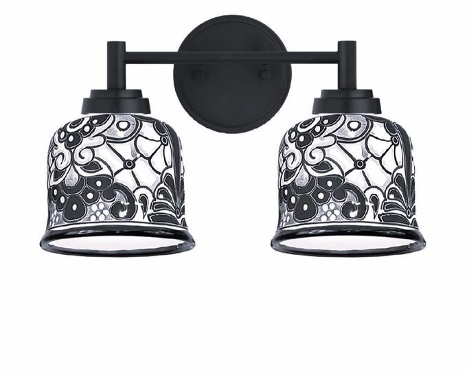 Ceramic Vanity 2-Light | Mexican Talavera Pottery | Vintage Retro Style | Vanity Light
