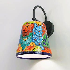 Mexican Talavera Pottery Wall Sconce: Colorful Ceramic Light