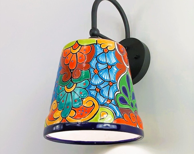 Ceramic Wall Light | Mexican Talavera Pottery | Vintage Retro Style | Indoor or Outdoor | Colorful Unique Wall Sconce