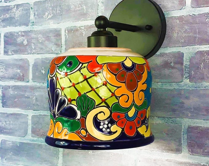 Ceramic Wall Light | Mexican Talavera Pottery | Vintage Retro Style | Indoor or Outdoor | Colorful Unique Wall Sconce