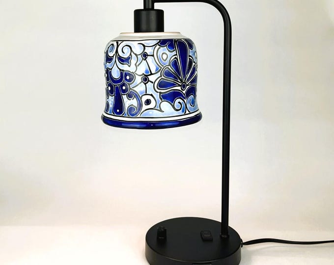 NEW!!! Ceramic Table Lamp | Desk Lamp | Mexican Talavera Pottery | Vintage Retro Style | With Dimming Switch, LED Bulb Included