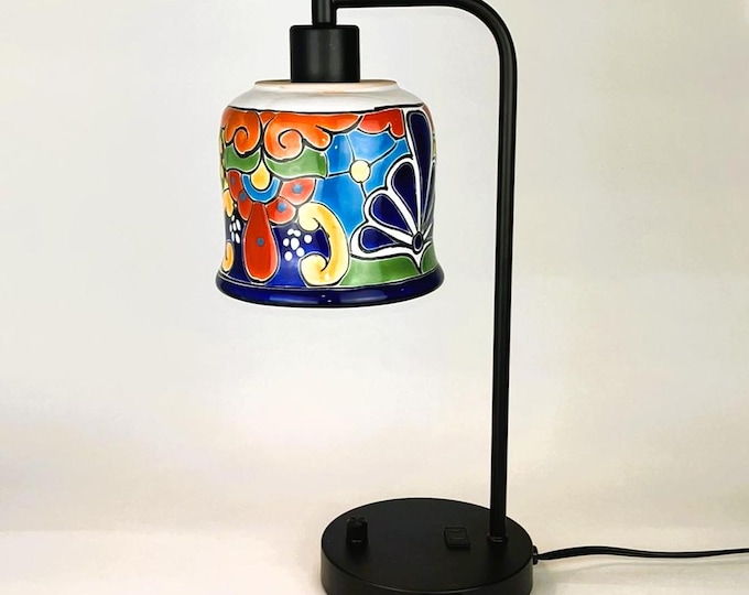NEW!!! Ceramic Table Lamp | Desk Lamp | Mexican Talavera Pottery | Vintage Retro Style | With Dimming Switch, LED Bulb Included