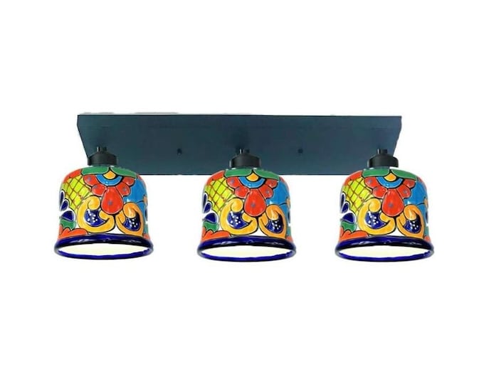 Mexican Talavera Ceramic Ceiling Light: Colorful Flush Mount 3-light