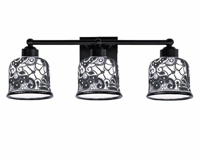 NEW ITEM!!! Ceramic Vanity 3-Light | Mexican Talavera Pottery | Vintage Retro Style | Black & White Vanity Light