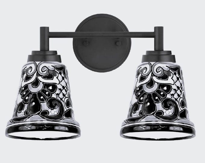 Ceramic Vanity 2-Light | Mexican Talavera Pottery | Vintage Retro Style | Vanity Light