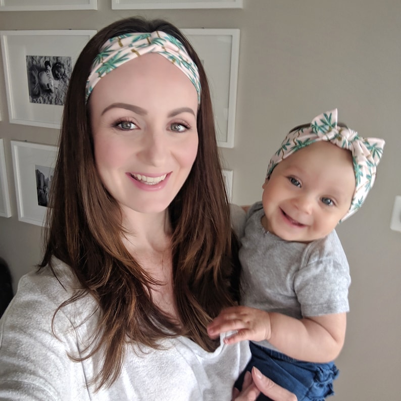 Palm Tree Print stretch headband Mommy Me set Single baby headband