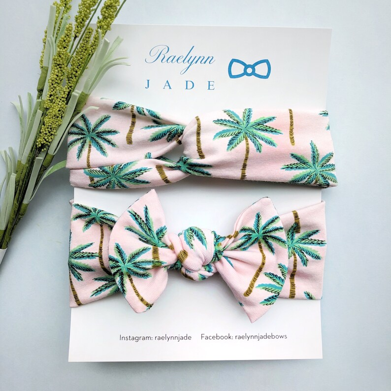 Palm Tree Print stretch headband Mommy Me set Single baby headband