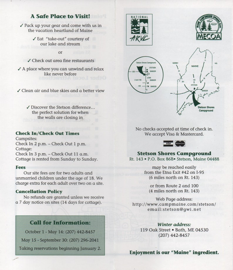 Stetson Shores Campground Stetson Maine C1990s Brochure Etsy