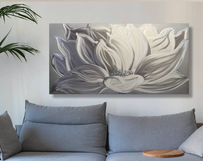 Lotus Flower Decor, Silver Abstract Sculpture, Lotus Wall Art, Art Deco Furniture, Flower Wall Art, Metal Wall Sculpture