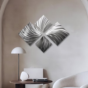 Juego de 4 esculturas de arte de pared de metal, decoración moderna, galería de arte, decoración abstracta para sala de estar