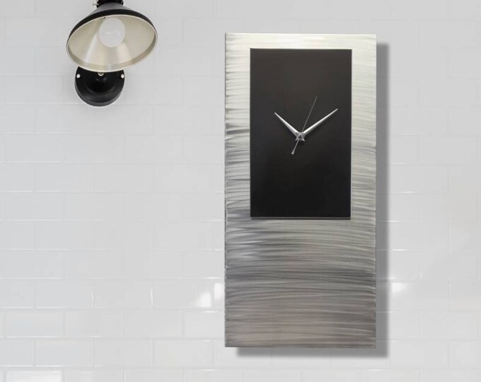 Modern Metal Wall Clock - Unique Rectangular Metallic Silver Silent Kitchen Clock, Custom Abstract Art, Alloy Home Decor
