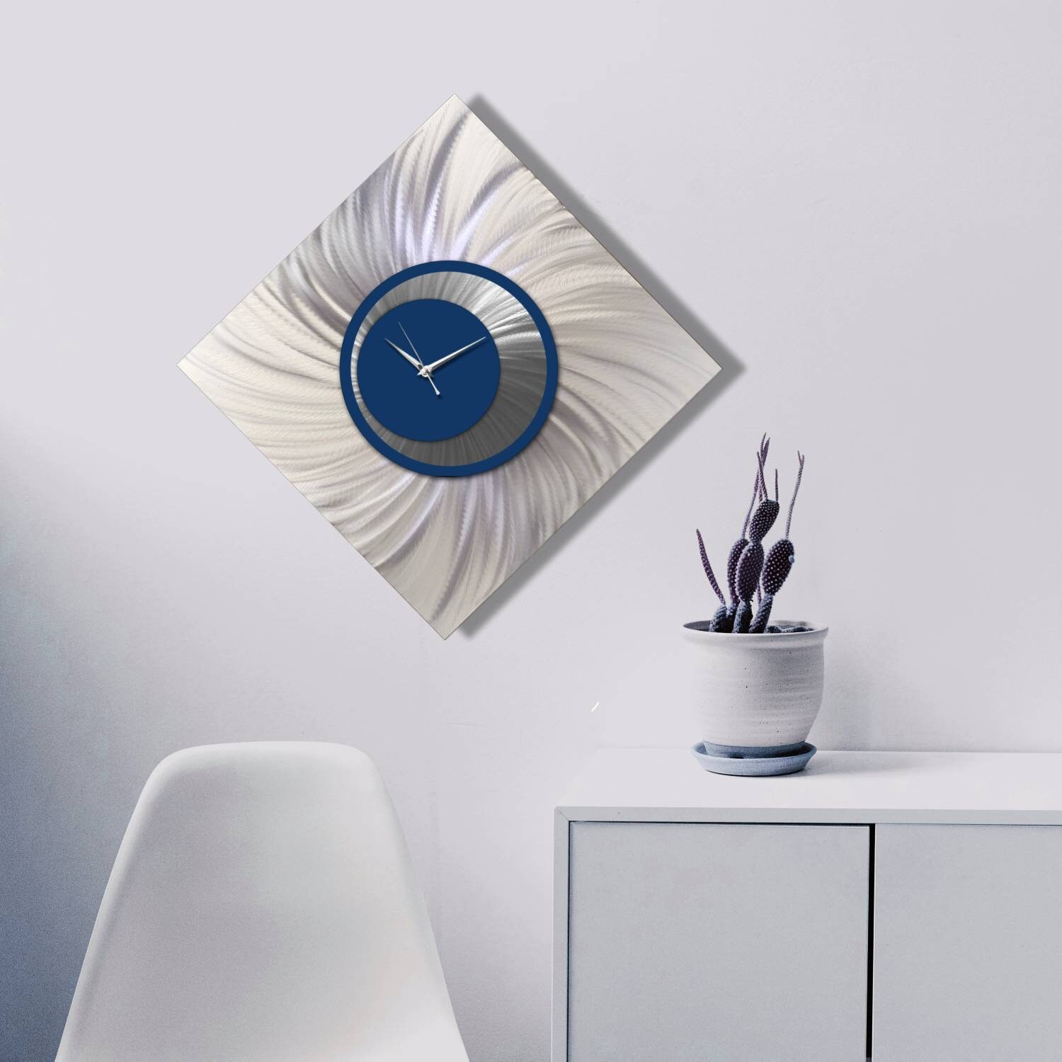 Large Wall Clock Navy Blue Modern Art Sculpture for Wall Etsy