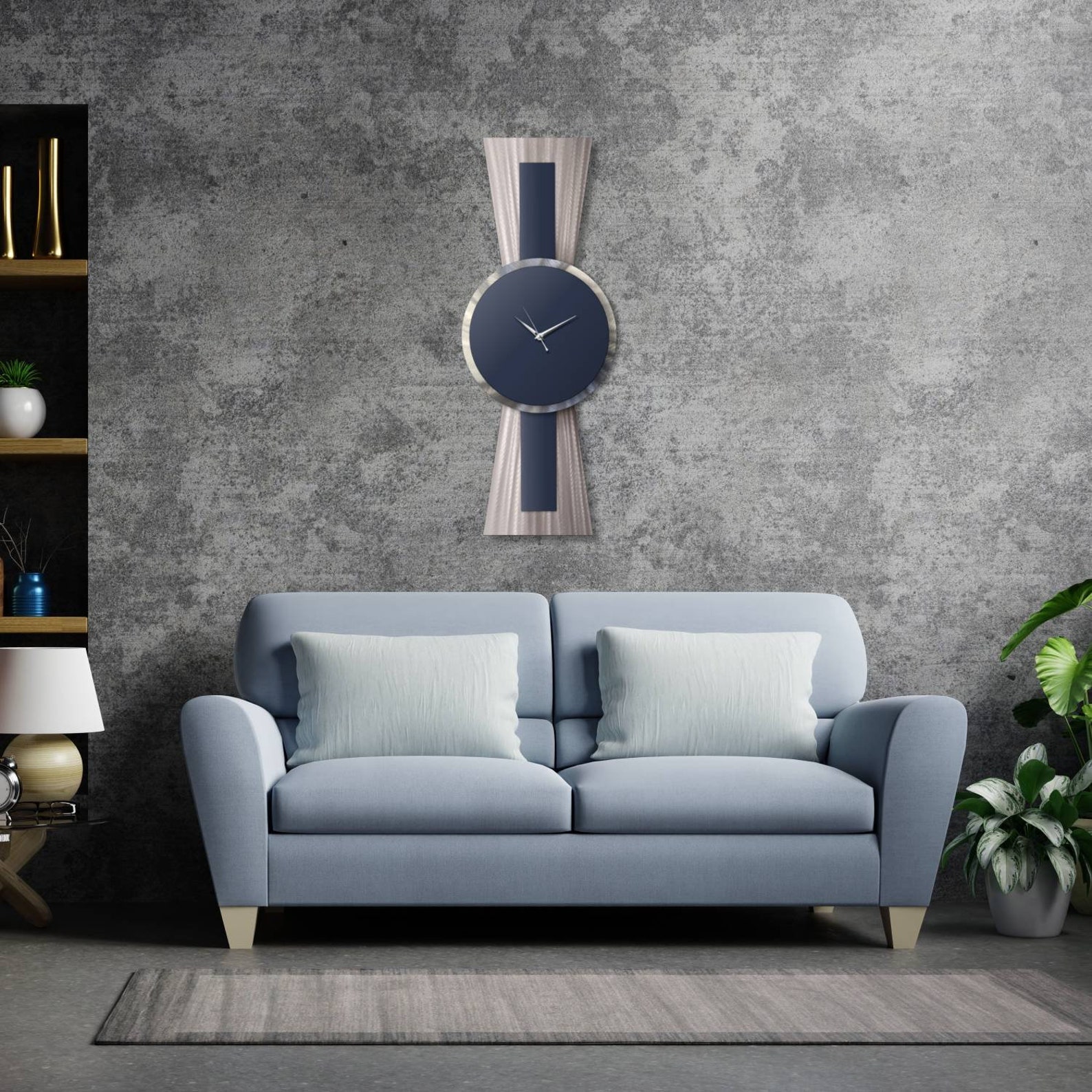 Navy Silver Wall Art Navy Blue Wall Clock 3D Art Abstract Etsy UK