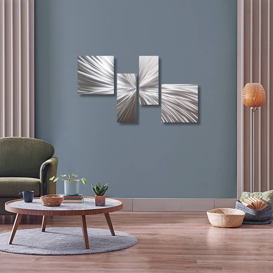 Silver Metal Wall Art, Abstract Sculpture, Modern Art, Multi Panel Art