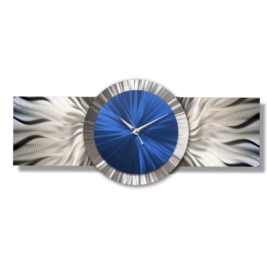 Oversized Wall Clock, Silver Clock, Large Clock, Metal Art Clock