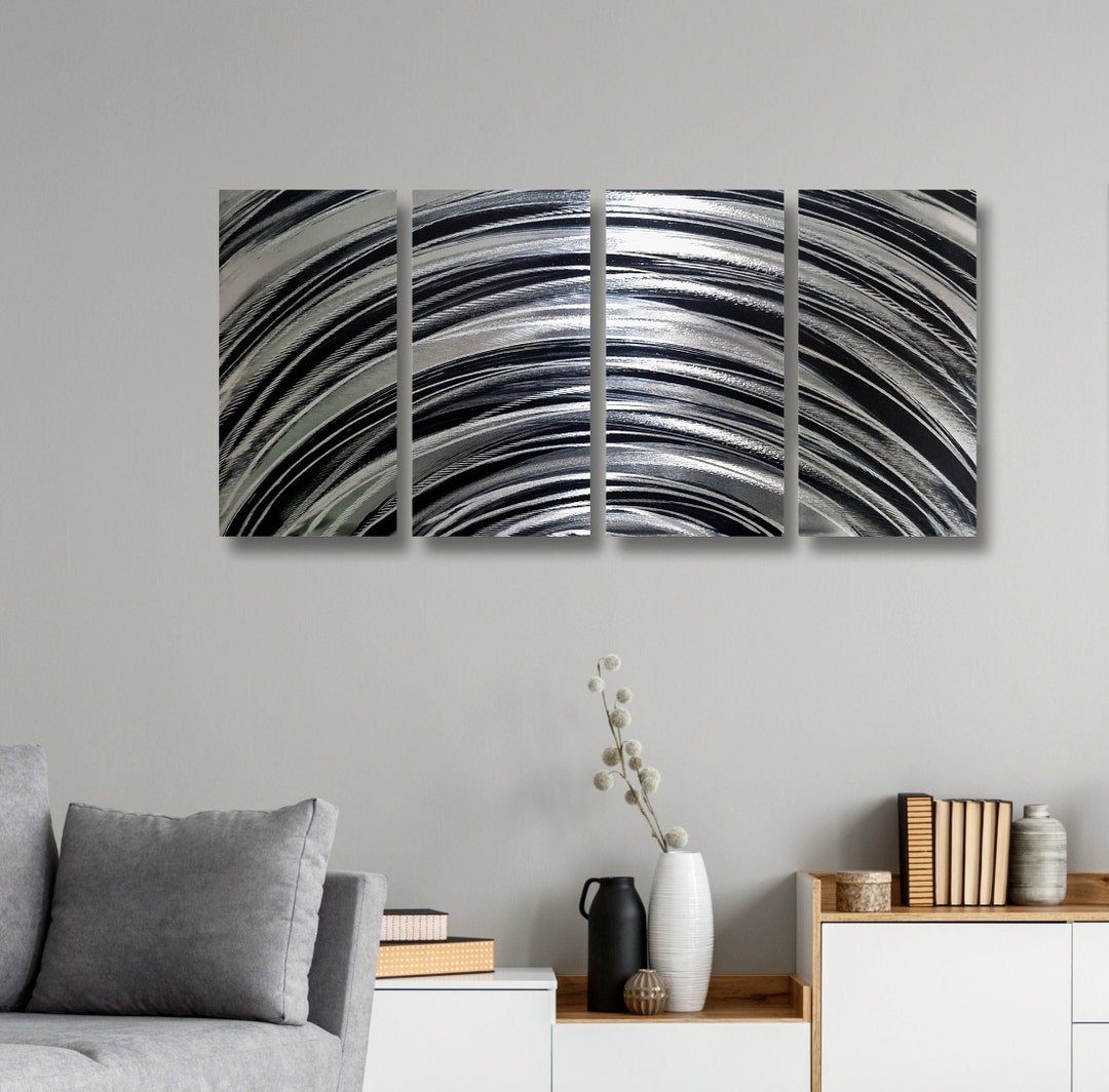 Black & Silver Wall Art, Art Decor, Large Metal Wall Art, Modern