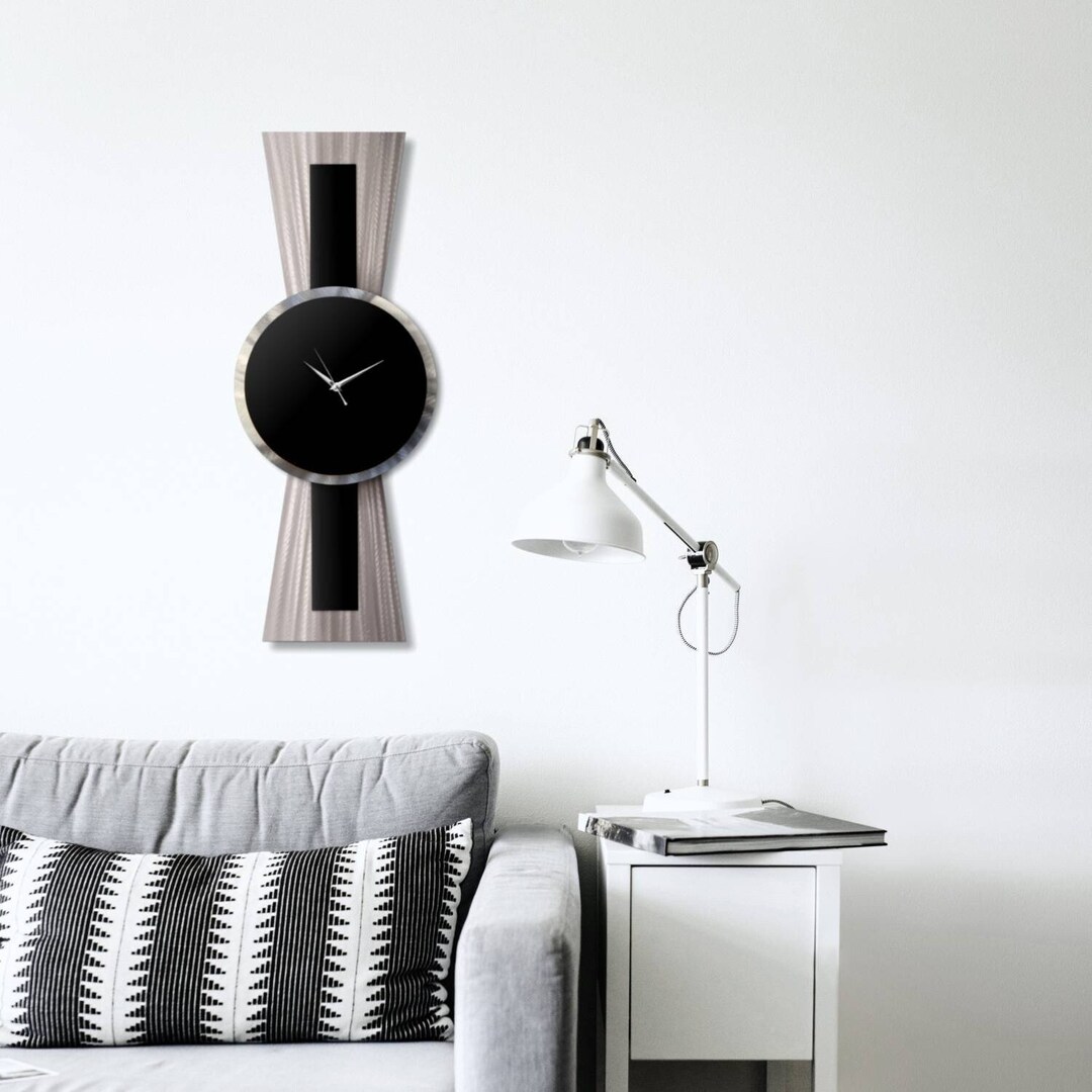 Black Silver Wall Clock, Modern Clock, Unique Clock,. Unusual Clock