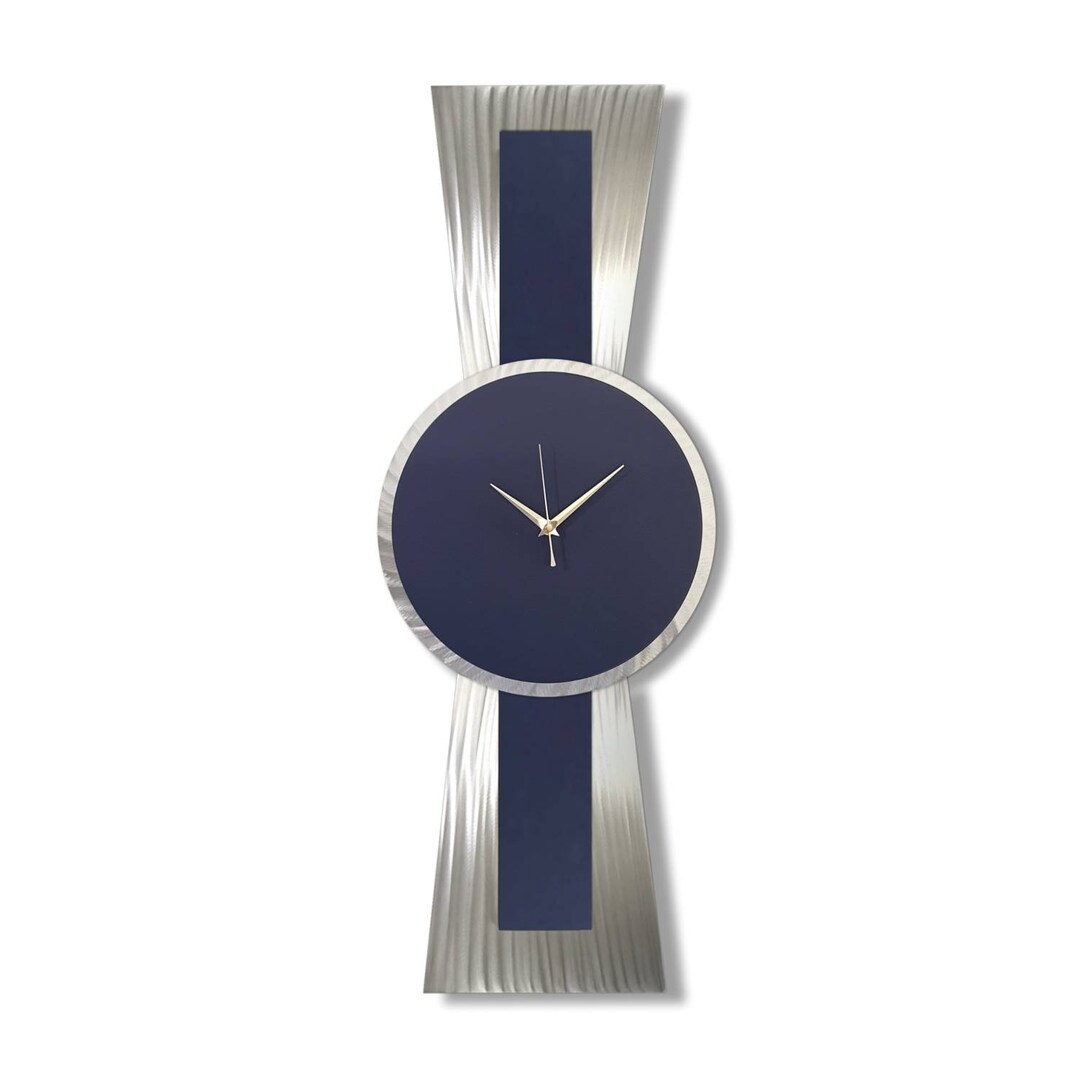 Navy Blue Wall Clock 3D Art Designer Wall Art Navy Silver Etsy
