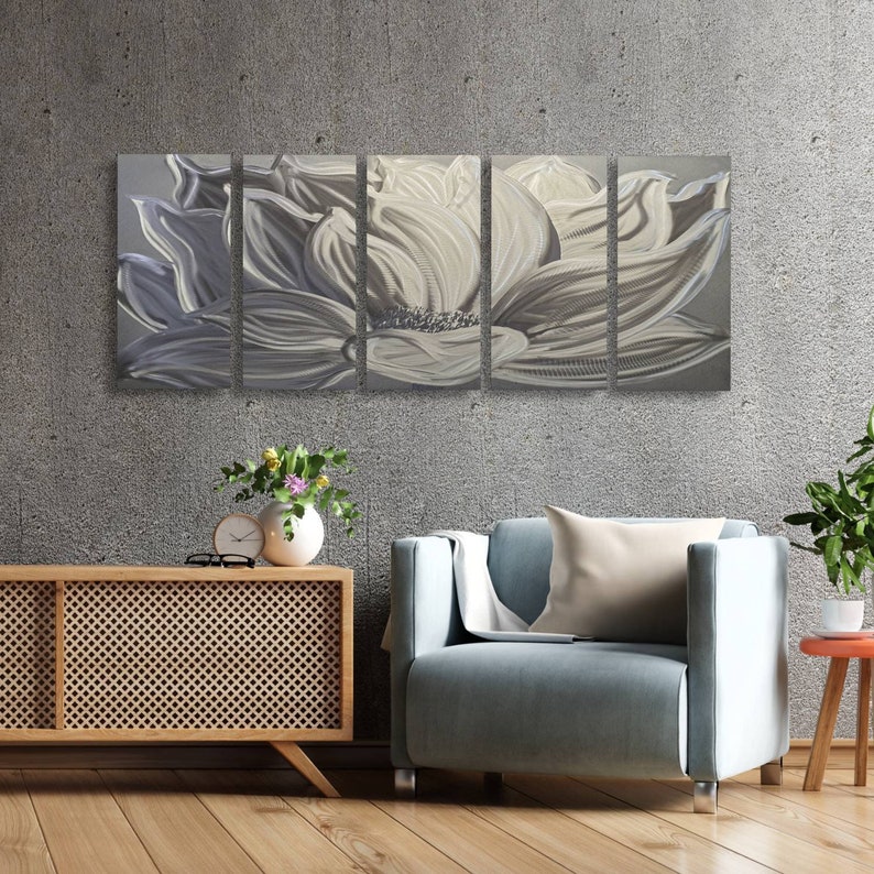 Silver Lotus Flower Wall Decor Metal Wall Art Abstract Etsy
