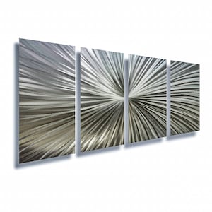 Arte de pared de metal, escultura abstracta moderna, decoración plateada de varios paneles, colgante de pared metálico hecho a mano, conjunto de arte contemporáneo