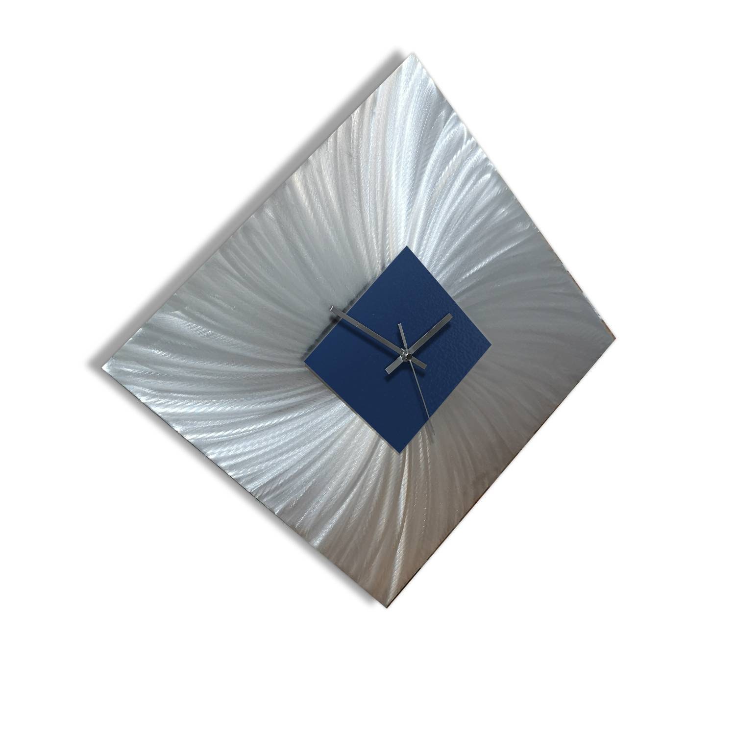 Large Square Wall Clock Navy Blue Silver Modern Home Decor Etsy