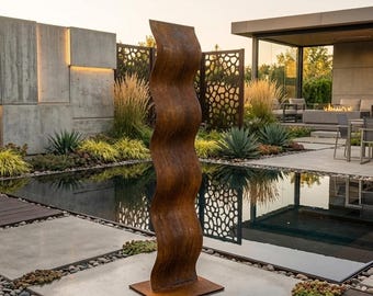 Outdoor Metallskulptur: Stahlwelle Patina Rustikale zeitgenössische Kunst für den Garten