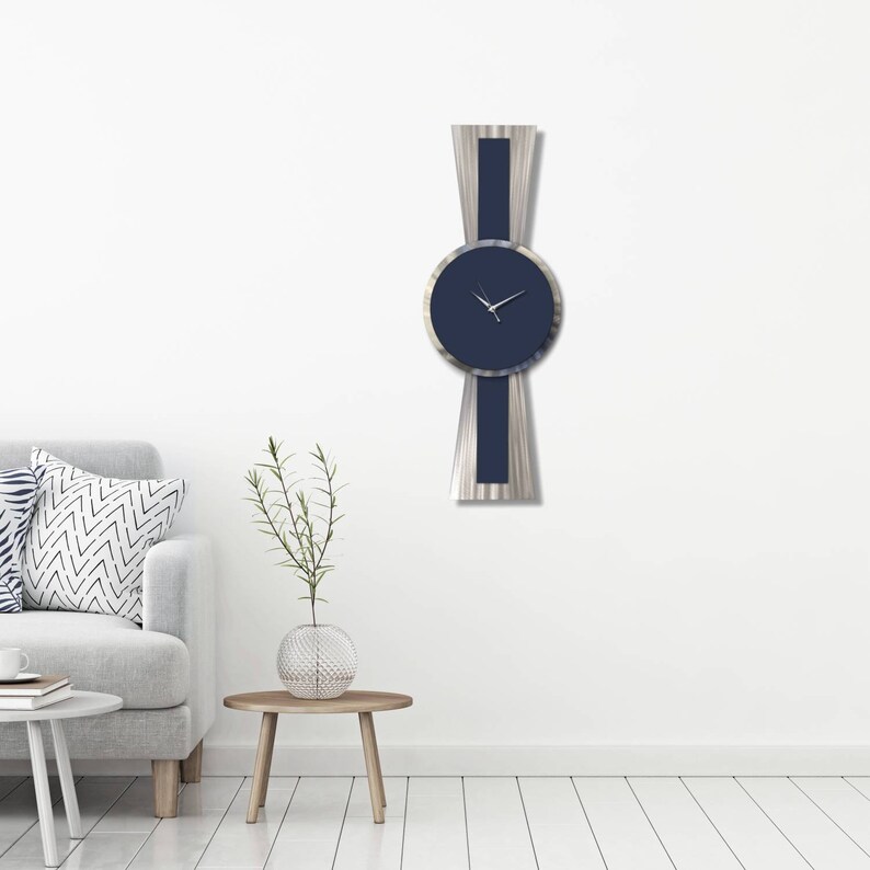 Navy Blue Wall Clock 3D Art Designer Wall Art Navy Silver Etsy