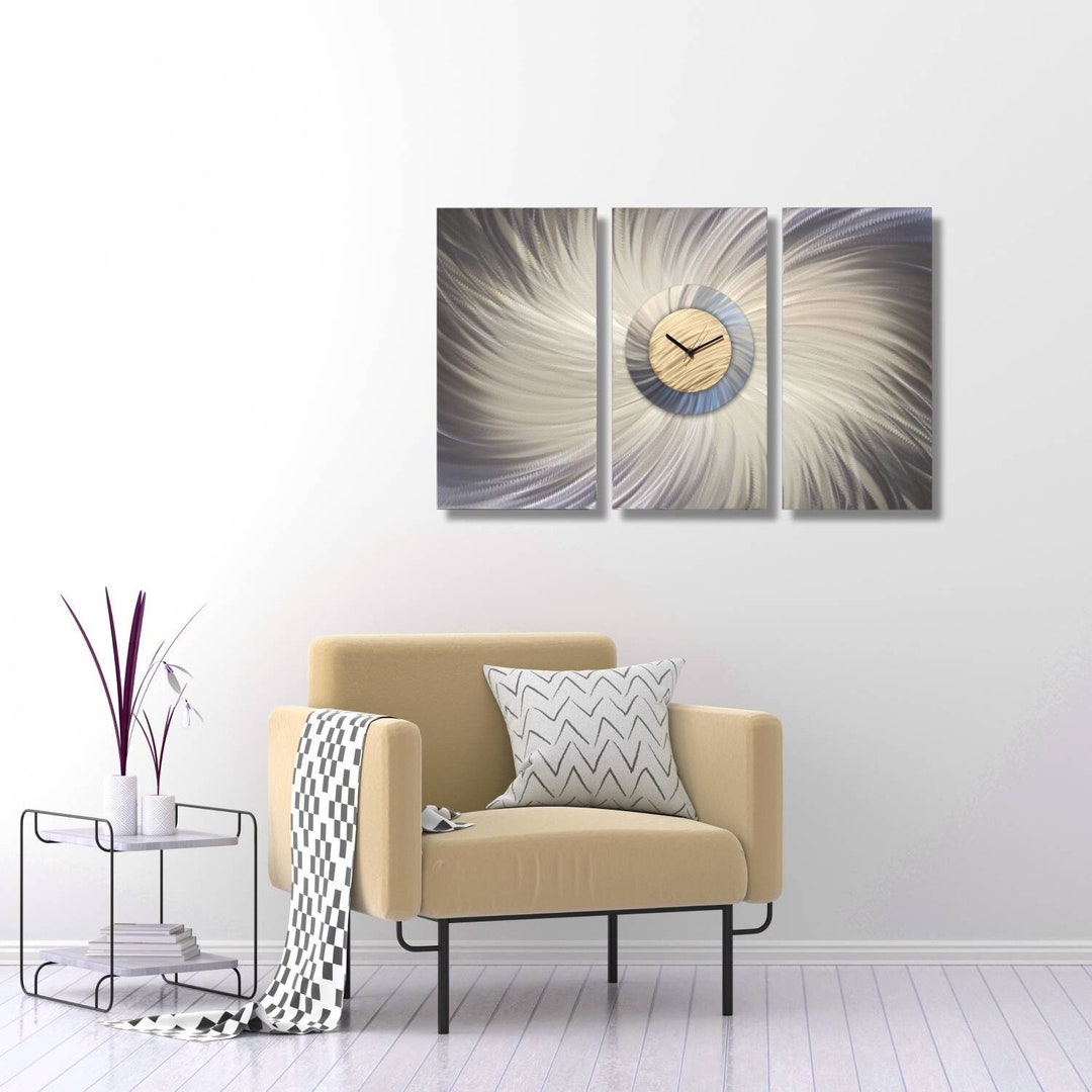 Metal Wall Decor, Large Clock, Engraved Wall Art Sculpture, Wall