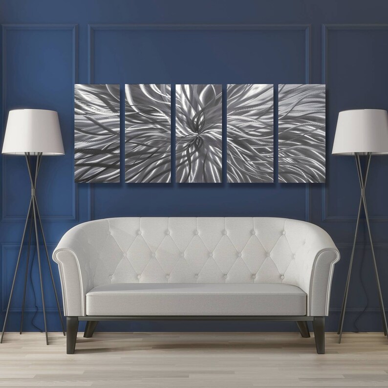 Silver Metal Wall Art Modern Art Large Metal Wall Decor Etsy