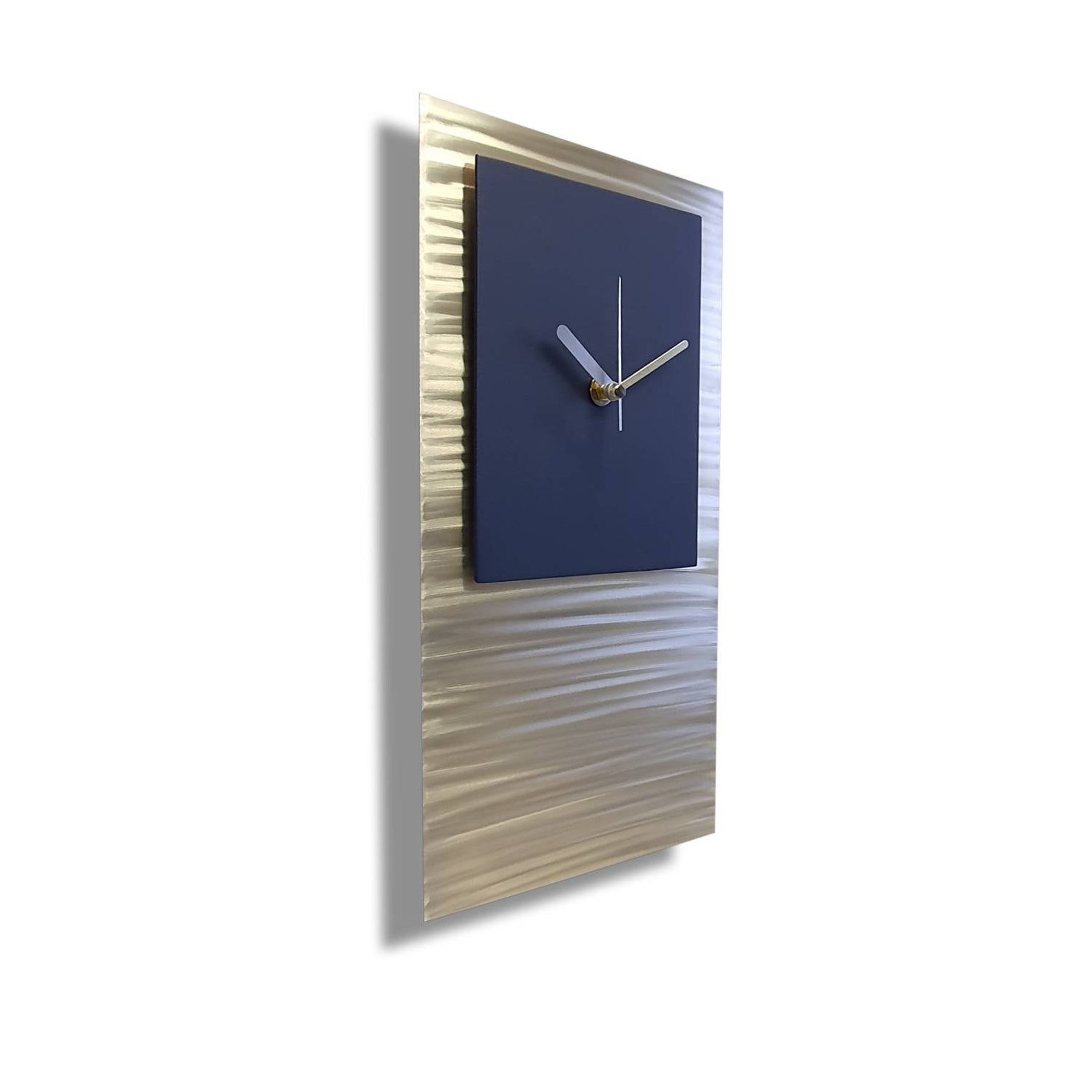 Blue Wall Clock Silver & Navy Modern Art Clock Metal Etsy