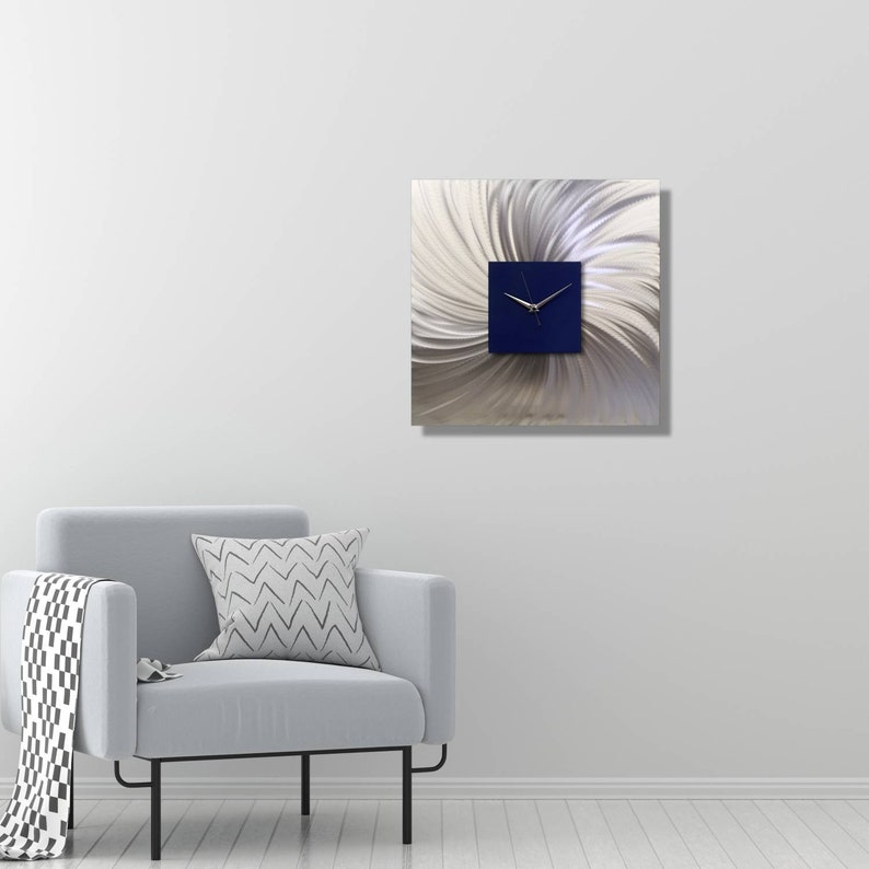 Large Square Wall Clock Navy Blue Silver Modern Home Decor - Etsy UK