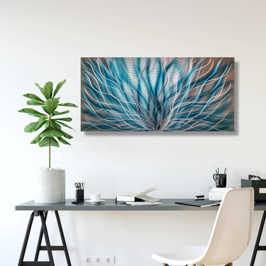Teal Metal Wall Art, Large Metal Wall Art, Teal & Silver Wall Art