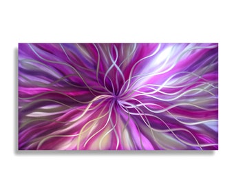 Handcrafted Purple Silver Wall Art Metal Abstract Sculpture Unique Art Decor Sculpted Metal Canvas