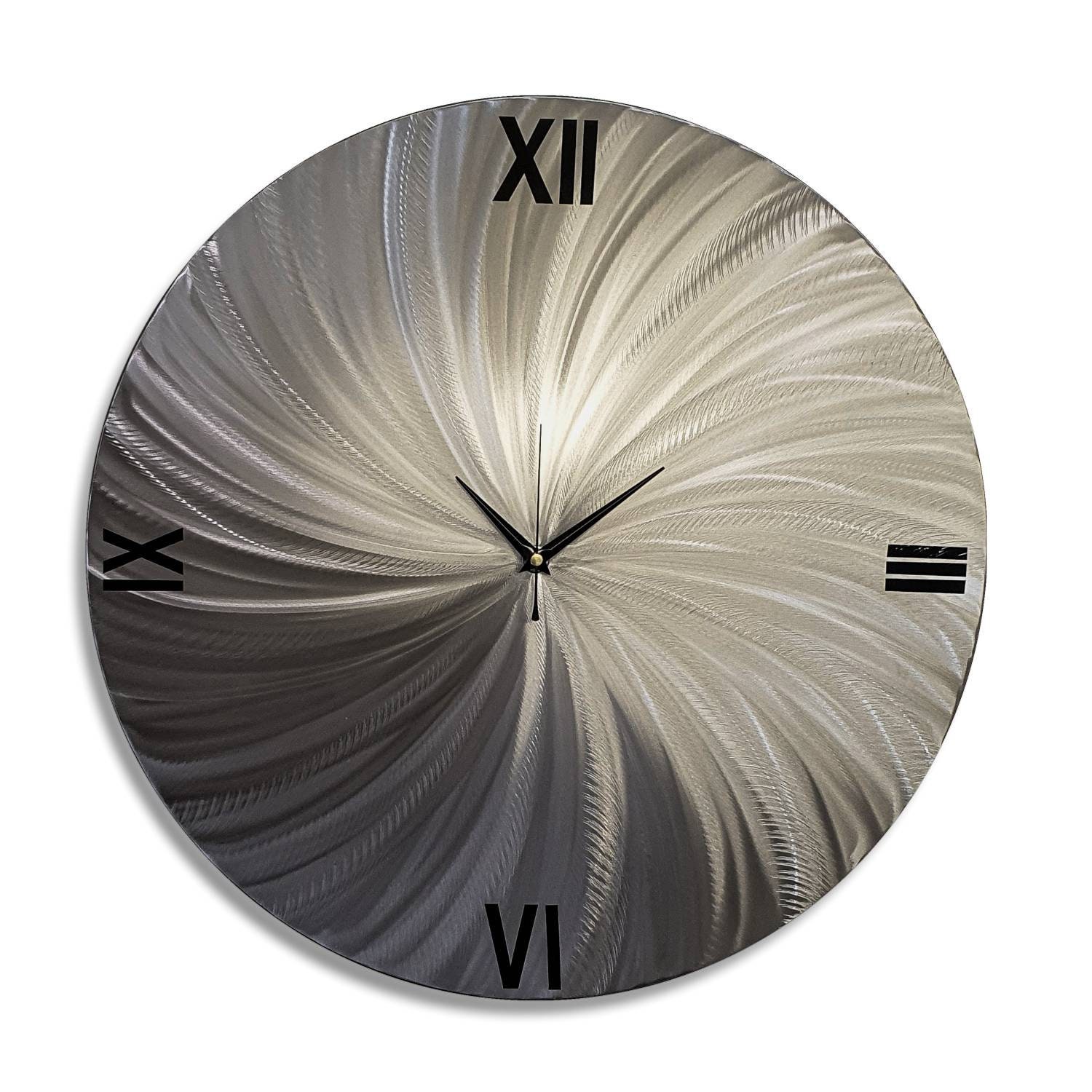 Silver Wall Clock Metal Wall Sculpture Minimalist Clock Etsy UK