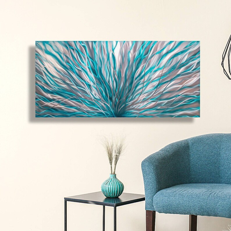 Large Metal Wall Art Modern Art Teal Metal Wall Decor Etsy UK