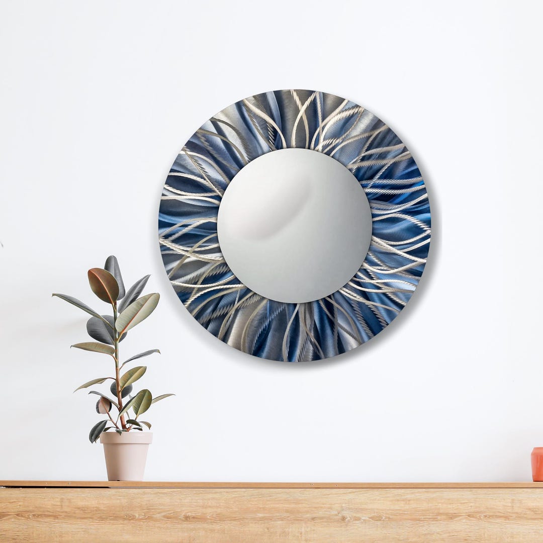 Navy Blue Decorative Wall Mirror, Metal Art, Navy Blue Decor, Abstract