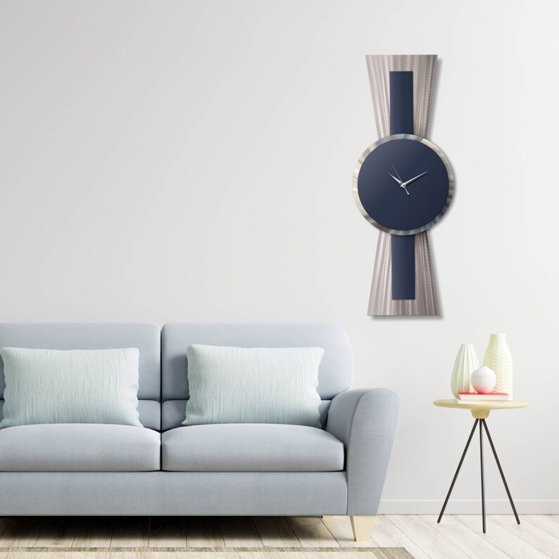 Navy Silver Wall Art Navy Blue Wall Clock 3D Art Abstract Etsy UK