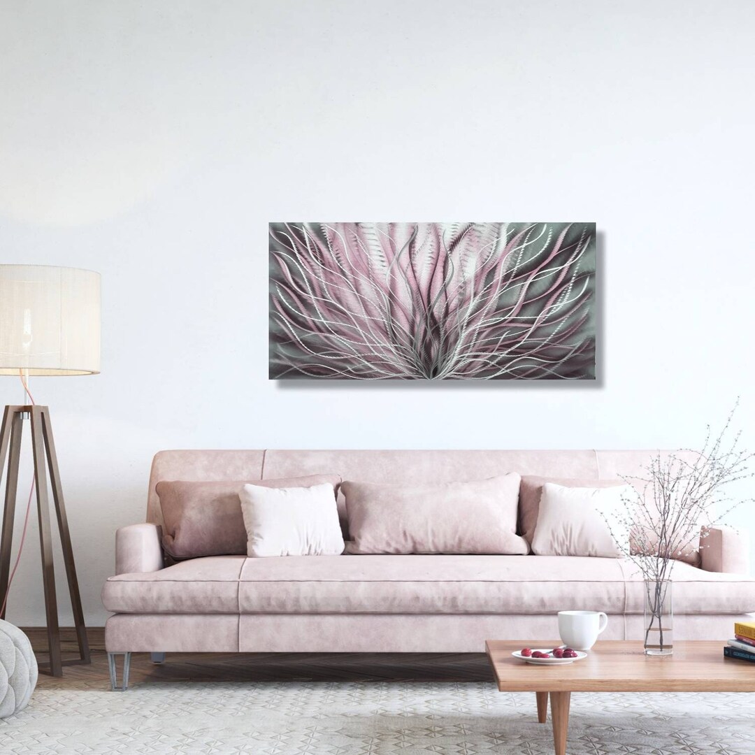 Pink Metal Wall Art, Silver Decor, Abstract Sculpture, Modern Art, Wall