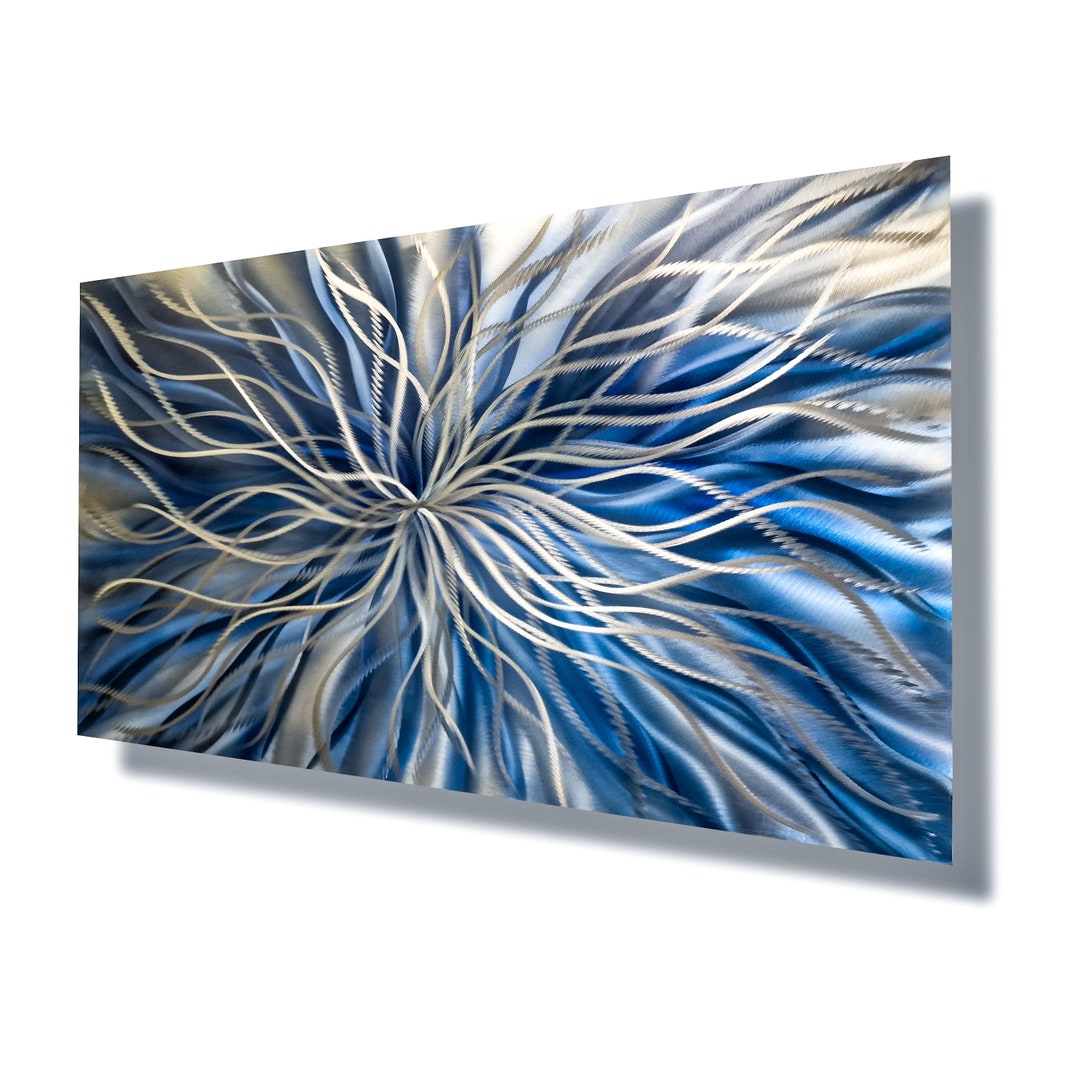 Navy Blue Wall Decor, Metal Wall Art, Abstract Wall Paintings, Wall