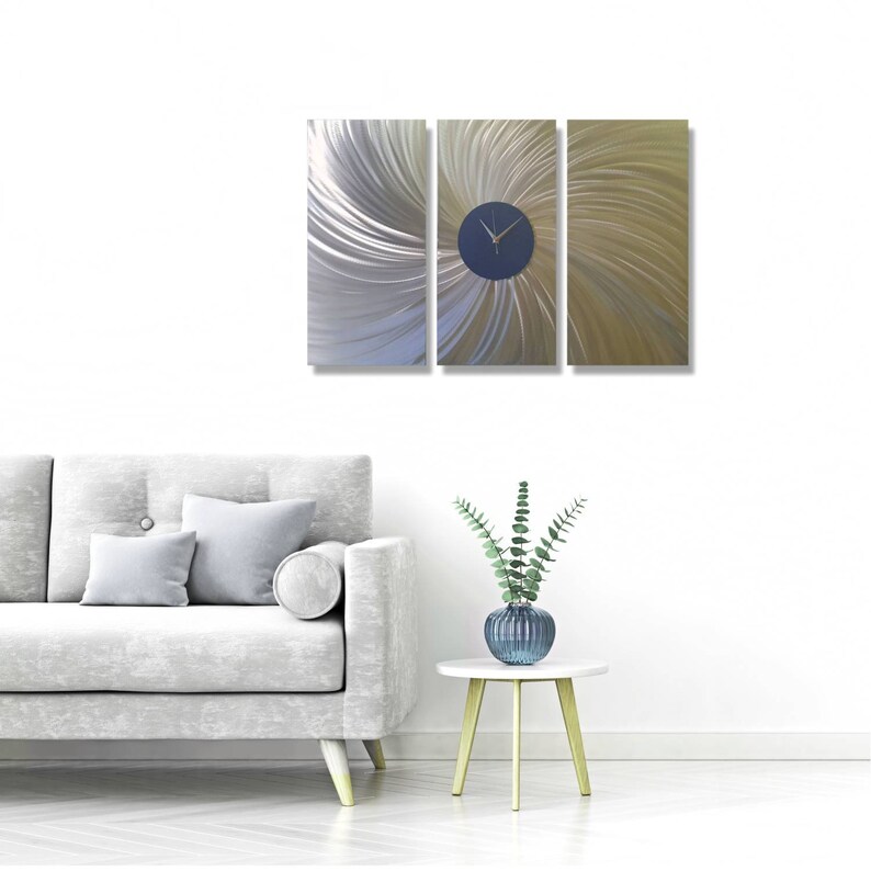 Modern Wall Art Navy Blue Metal Clock Metal Wall Decor Etsy