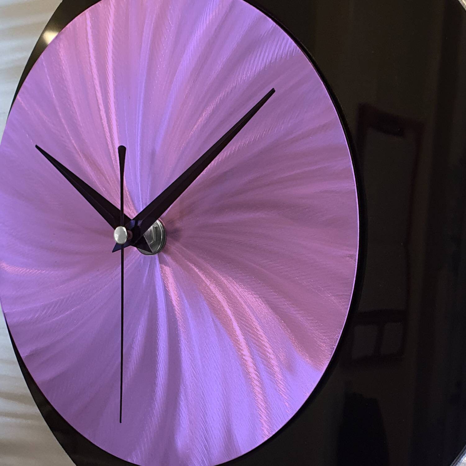 Unique Purple Wall Clock Large Modern Silver Decor Abstract Etsy