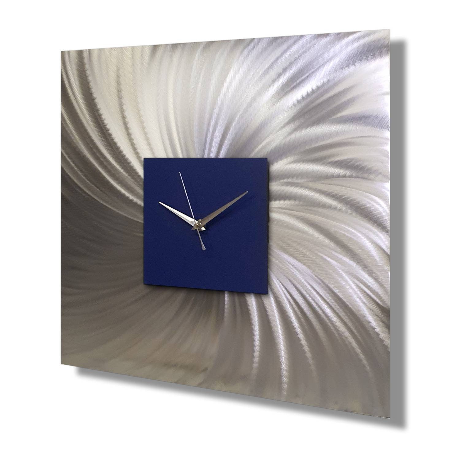 Large Square Wall Clock Navy Blue Silver Modern Home Decor Etsy UK