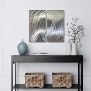 Modern Silver Metal Wall Art: Handcrafted Aluminum Sculpture (Set of 2)