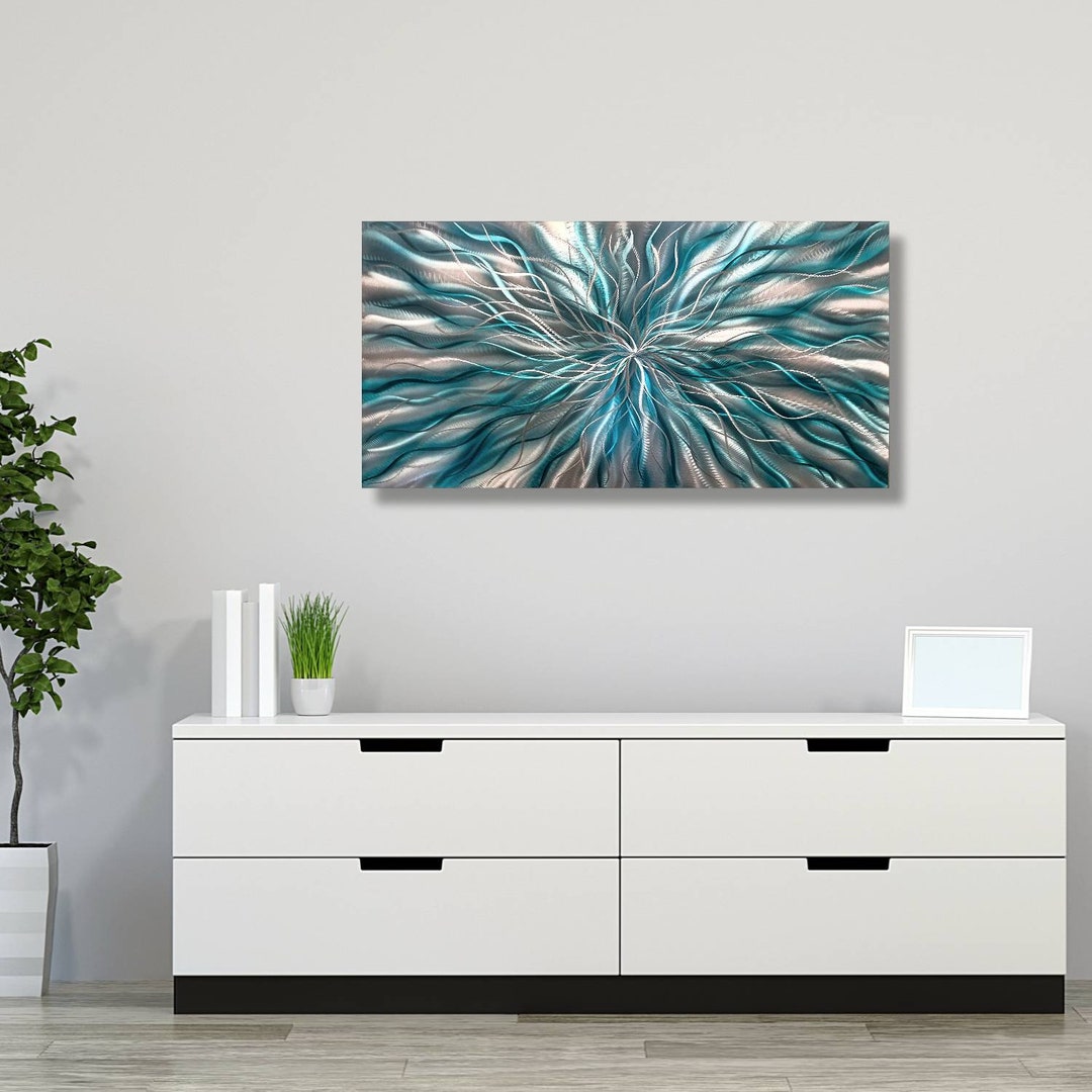 Teal Wall Art Wall Panel Metal Wall Art Teal Home Decor Etsy