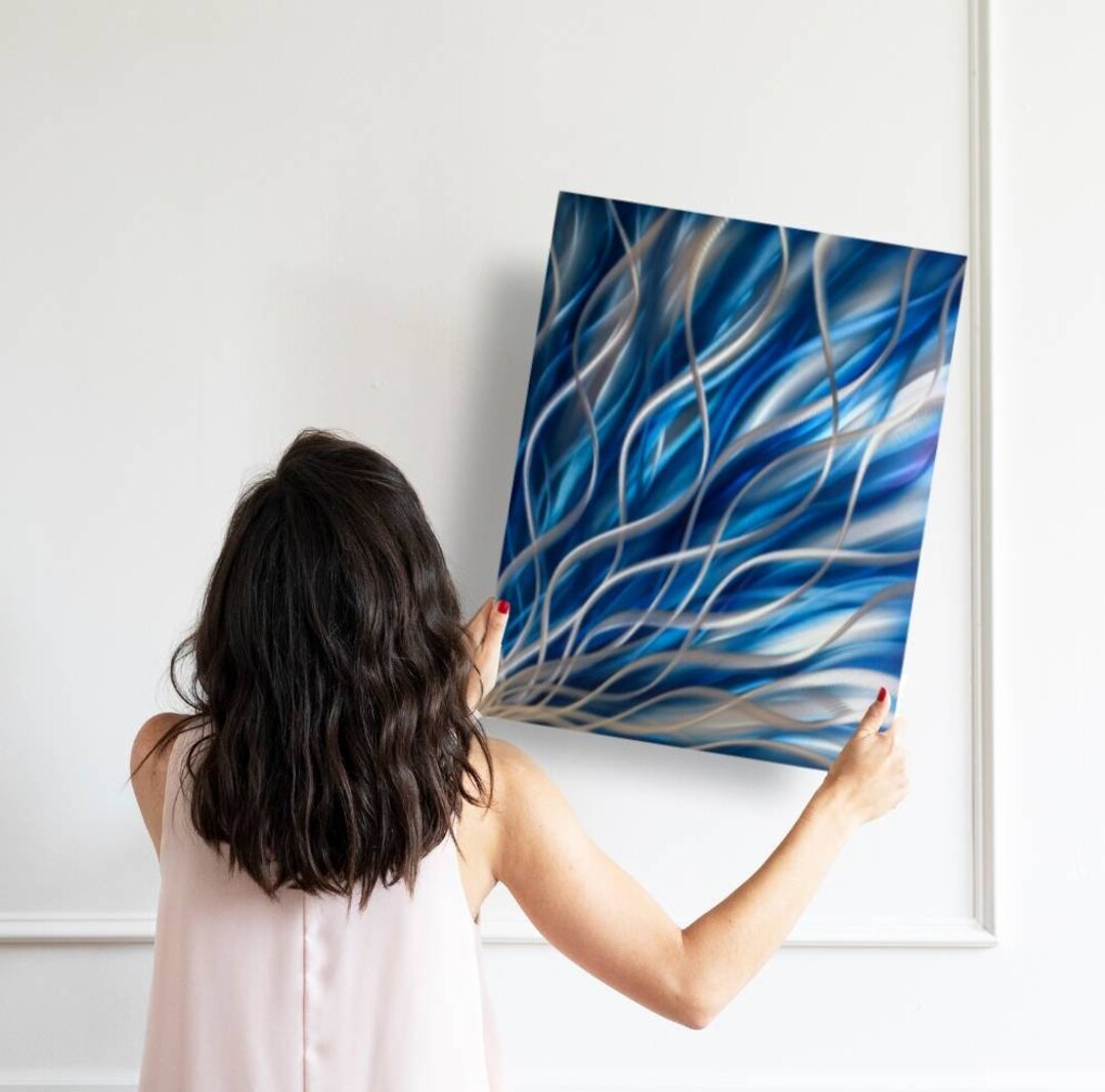 Navy Blue Wall Decor Metal Wall Art Abstract Sculpture Etsy