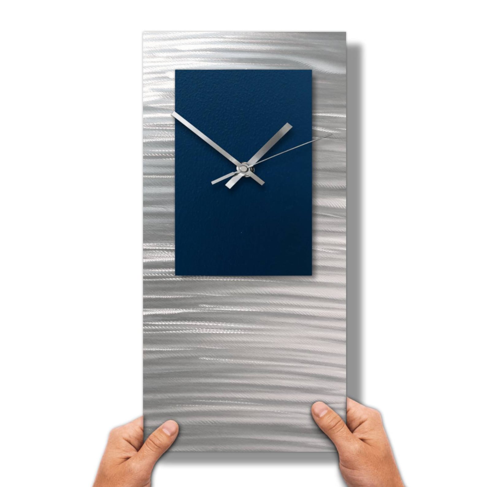 Navy Blue Large Wall Clock Silver Modern Home Decor Etsy